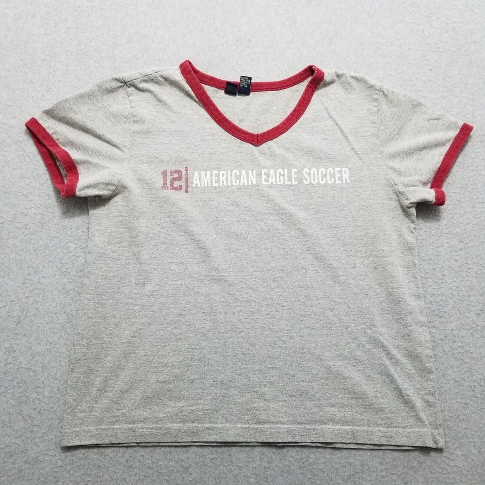 Vintage America‎ Eagle Shirt Mens Medium Gray V Neck Short Sleeve Casual